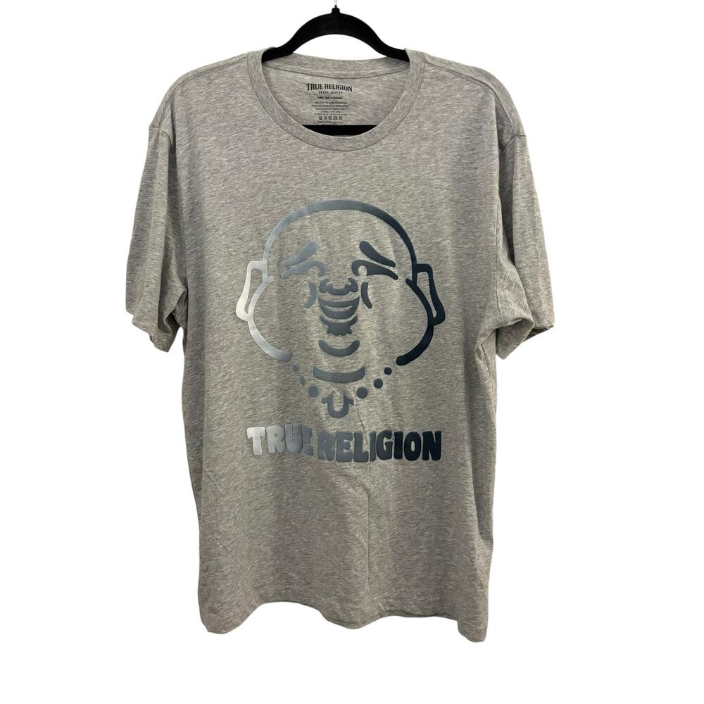 True Religion Jeans Graphic T-Shirt Buddha Face Grey Cotton Blend Boho XL